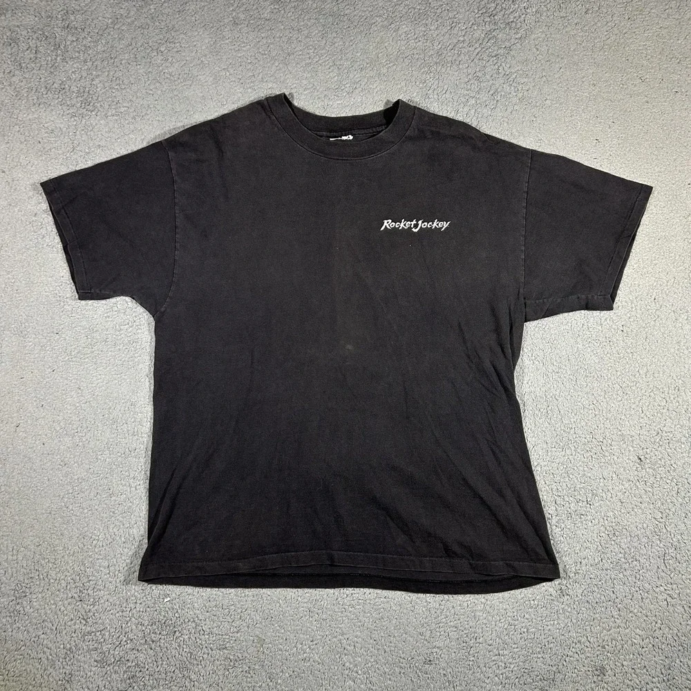 Vintage 90s Segwsoft Rocket Jockey Pc Game Black Promo T-shirt Mens XL #3613